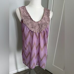 Lavender Chevron Tank Top with Floral Neckline